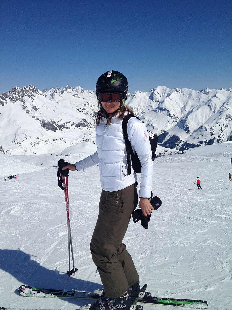 esqui, capacete, esporte, óculos de proteção, inverno, alpino, neve, montanha, esquiador, alpes