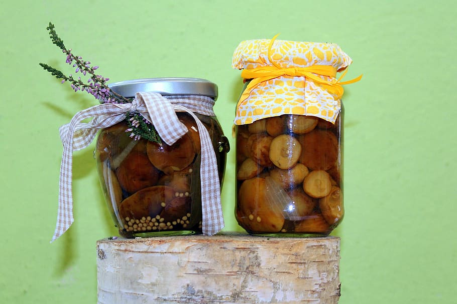 stocks for the winter, preparations, jars, pickled mushrooms, food, eating, kitchen, culinary, jar, container