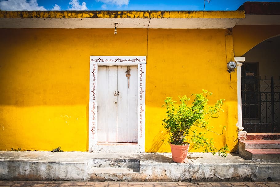 izamal, méxico, yucatan, amarelo, colonial, cidade, viagem, rua, céu, arquitetura