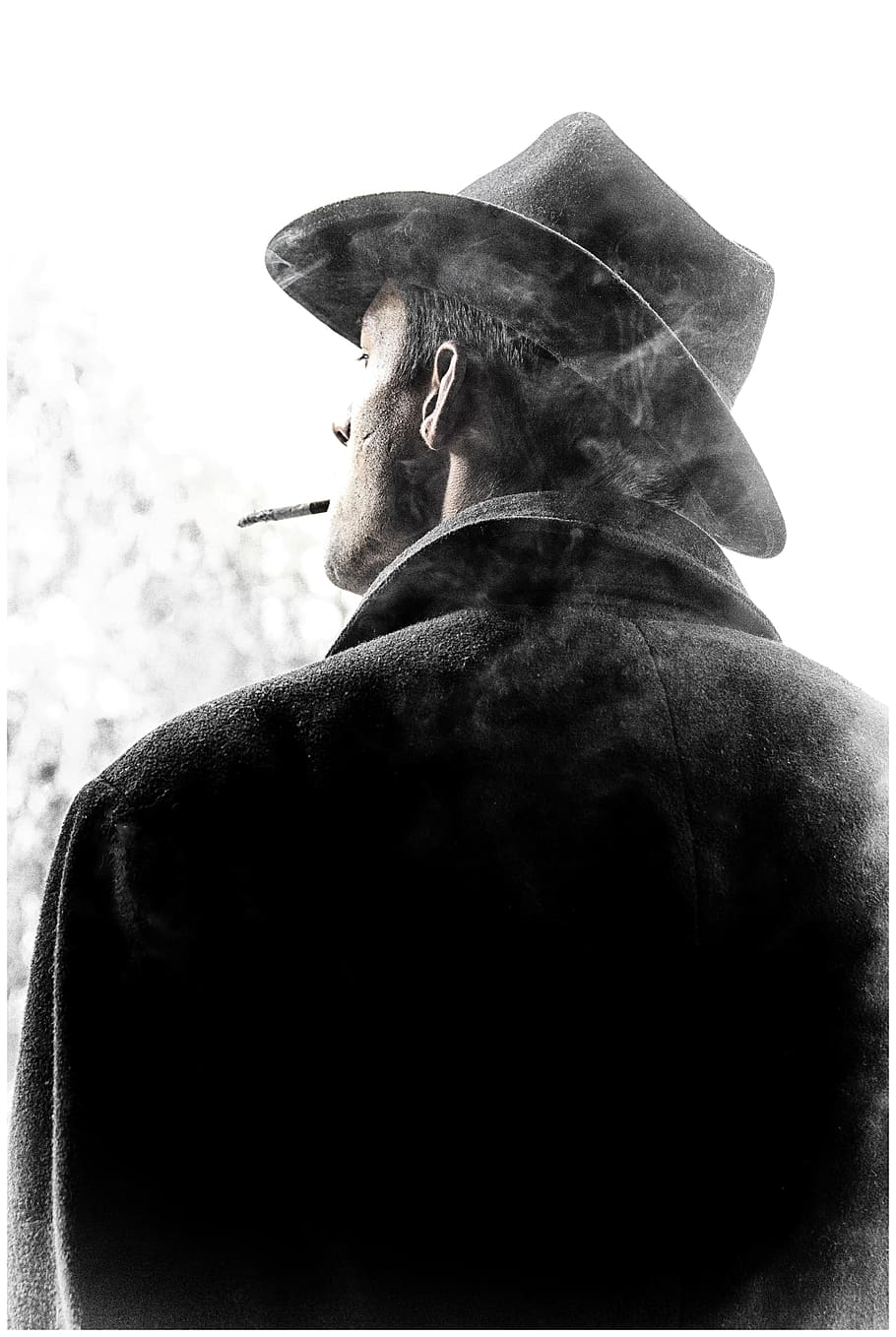 man, solitude, lonely, portrait, cinema, black and white, lonliness, silhouette, smoking, cigarette