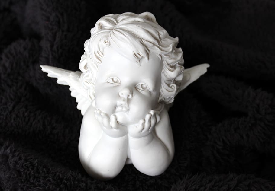 cherub ceramic figurine, cherub, figurine, angel, supported, sweet, thoughtful, dreamy, angel wings, deco