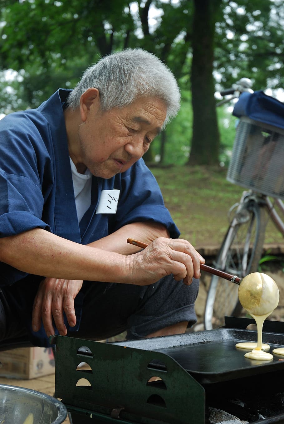 Pastel, anciano, cocinar, comida, hacer, preparación, tradicional, japonés, dorayaki, adulto mayor