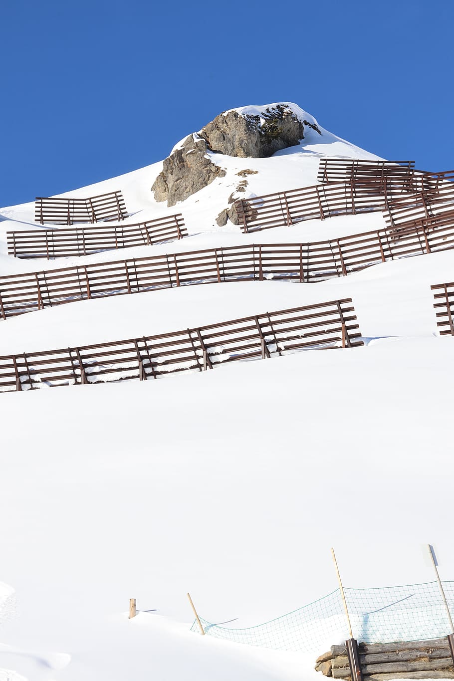 avalanche fence, winter, snow, alps, mountain, austria, rock, snowy mountain, alpine, cold temperature