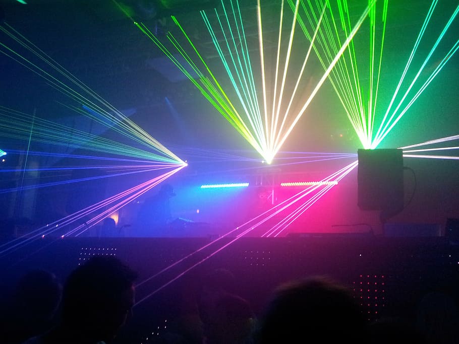 luzes de discoteca, palco, efeitos de luz, show a laser, luzes, show de luzes, discoteca, música, trevas, tarde