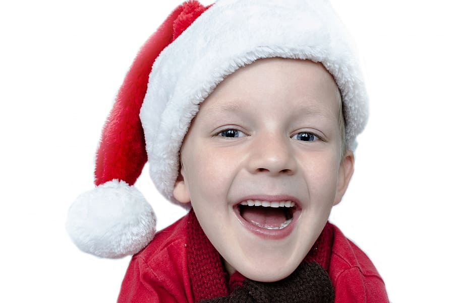 portrait, boy, wearing, santa hat, broad, smile, christmas, xmas, fun, kid