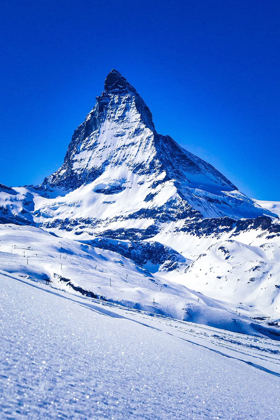 switzerland, zermatt, matterhorn, mountain, snow, alpine, landscape, nature, winter, sky
