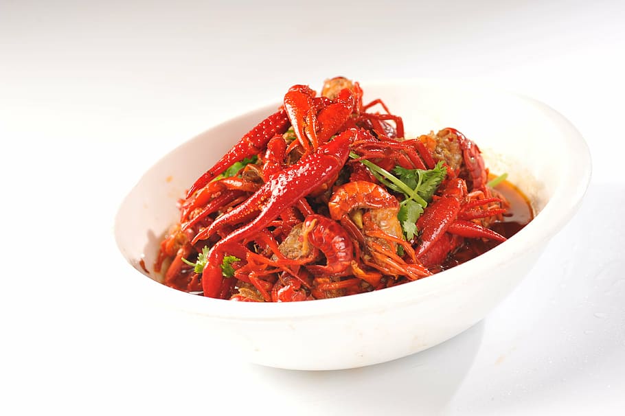 spicy crayfish, specials, spicy taste, coriander, red, hunan, delicious, food, asia, spice