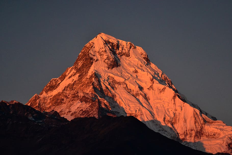 mountain, annapurna south, sunset, landscape, outdoors, mountains, beauty in nature, scenics - nature, sky, rock