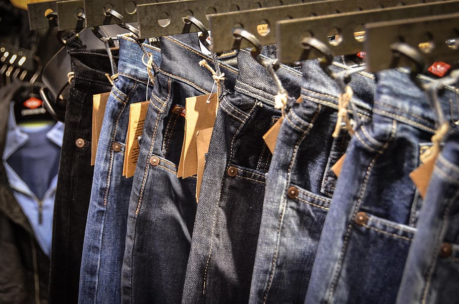 jeans, pants, blue, shop, shopping, shelf, exhibition, buy, business, clothing | Pxfuel
