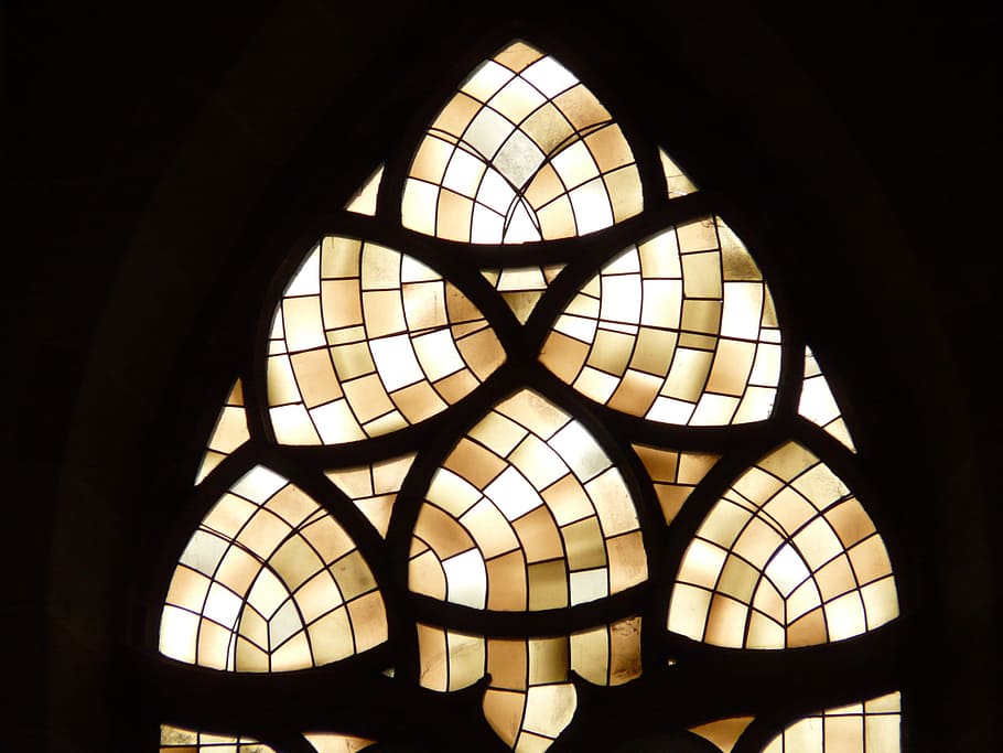 教会の窓, 窓, ガラス, ガラス窓, 抽象, 灰色, 茶色, 三色, 教会, 信じて