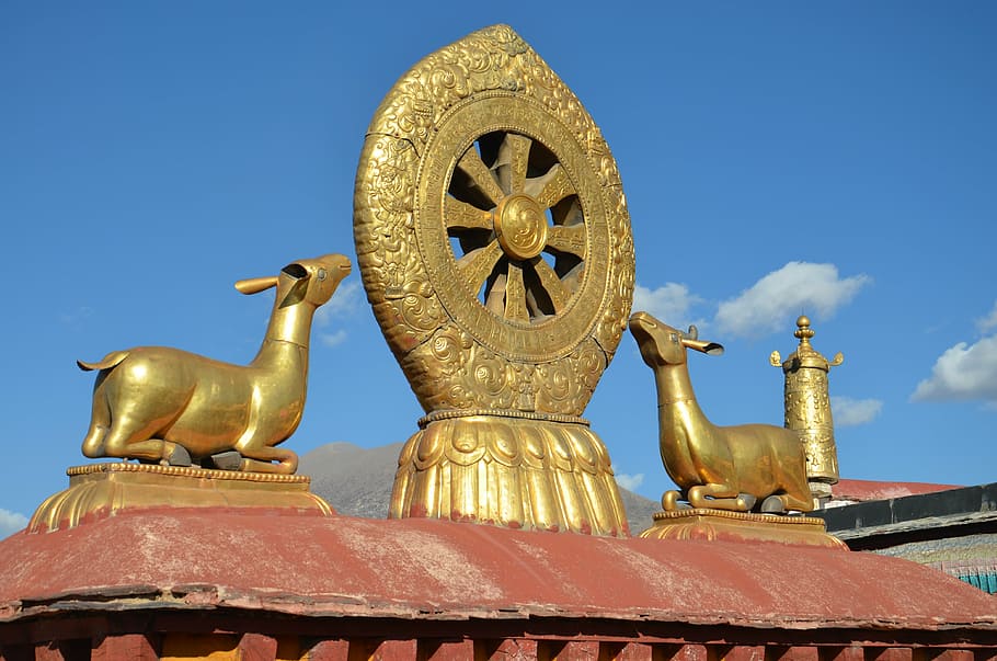 tibet, lhasa, jokhang temple, roof, the golden dome, travel, blue sky, architecture, famous Place, cultures