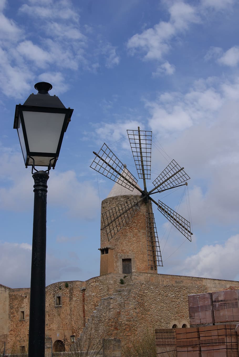 Windmill, Mallorca, Village, Lantern, architecture, sky, old, history, famous Place, europe