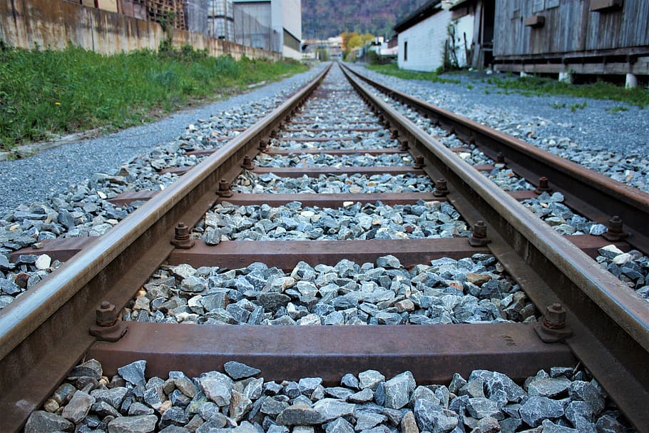 rail, stones, railway line, railway, train, race track, abandoned, steel, industry, metal