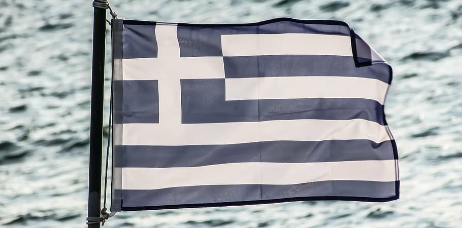 greece, flag, symbol, nation, country, greek, patriotism, striped, wind, waving