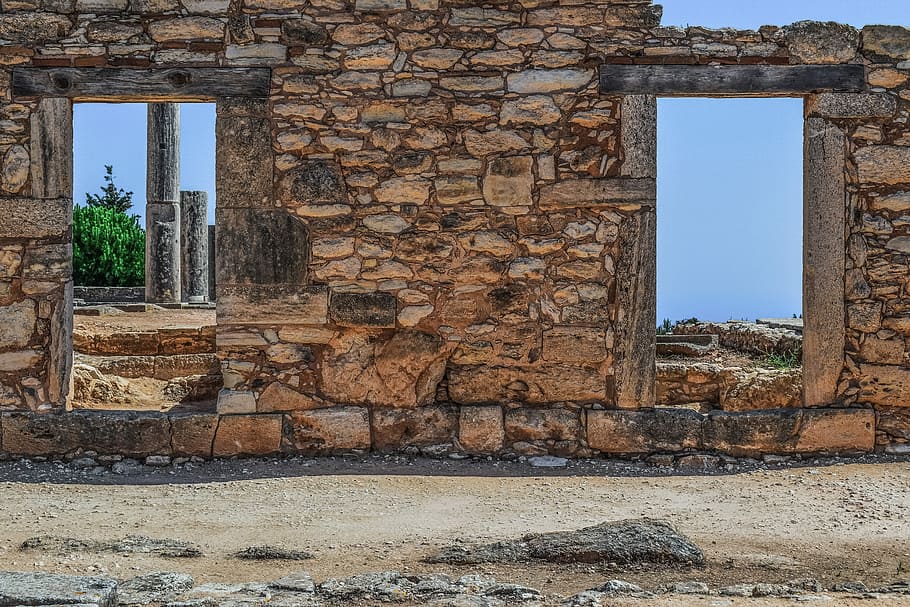 pared de ladrillo marrón, chipre, apollo hylates, santuario, antigua, griega, histórica, mediterránea, arquitectura, arqueológica