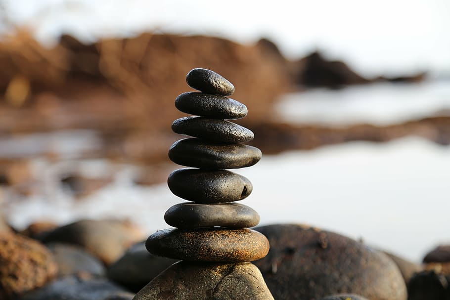 selectivo, fotografía de enfoque, piedras, equilibrado, roca, piedra, torre, equilibrio, natural, naturaleza