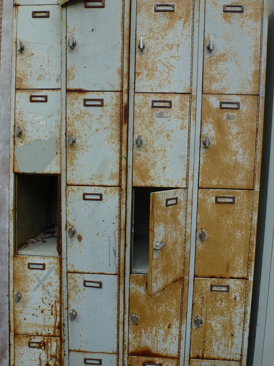 gabinete, casillero, oxidado, roto, viejo, óxido, metal, descomposición, chatarra, apagado