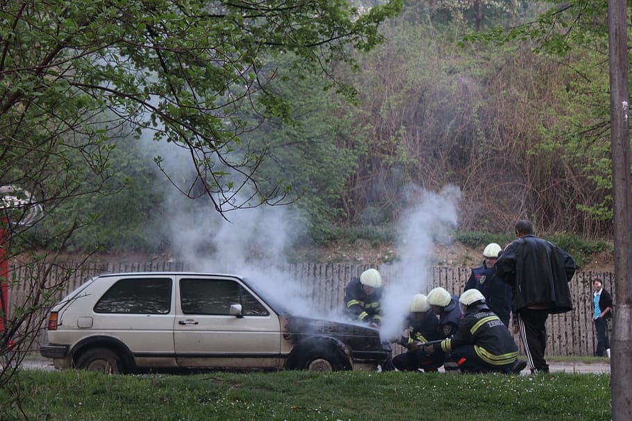 fireman, white, car, fire, firefighters, vehicle, transportation, automobile, emergency, road