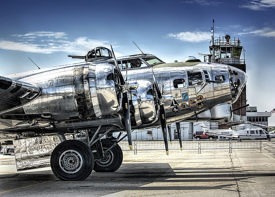 chrome airliner, airplane, military, aircraft, b-17, bomber, flying fortress, fortress, wwii, american