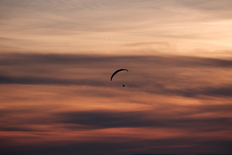 clouds, sky, sunset, silhouette, adventure, parasailing, paragliding, parachute, cloud - sky, beauty in nature