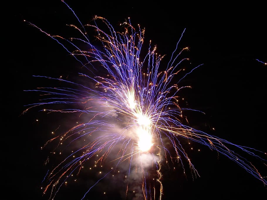 roxo, marrom, fogos de artifício, prévia, véspera de ano novo, barulhento, coloridos, explosão, fogo, evento