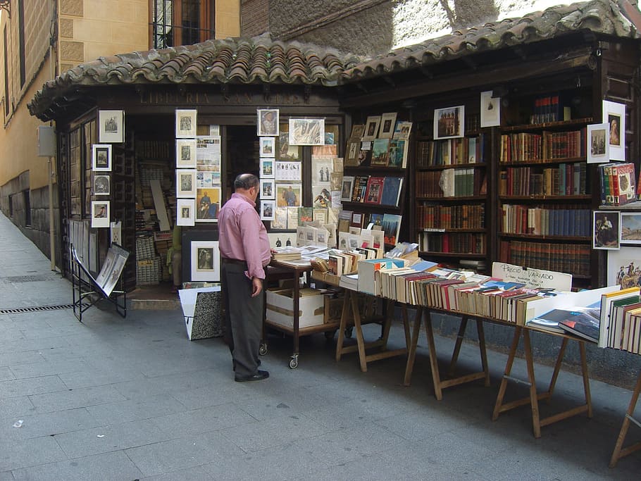 man, standing, book lot, daytime, book, bookshop, books for sale, business, travel, antiquariat