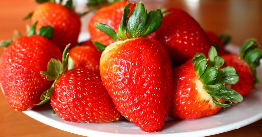 접시에 딸기, 딸기, 레드, 색, 음식, 신선한, 달콤한, 과일, 맛있는, 여름