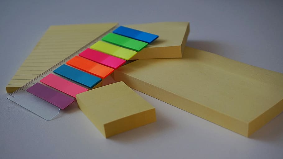 Postit, Sticky Notes, Adhesive, adhesive note, office accessories, memo pad, multi colored, toy block, indoors, stack
