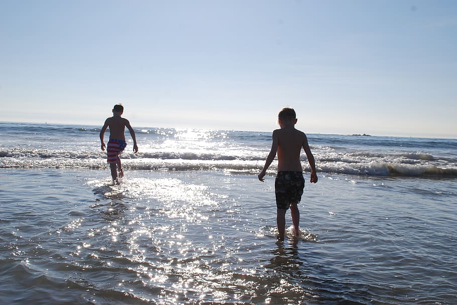 ocean, pacific, sea, beach, children, play, water, coast, california ...