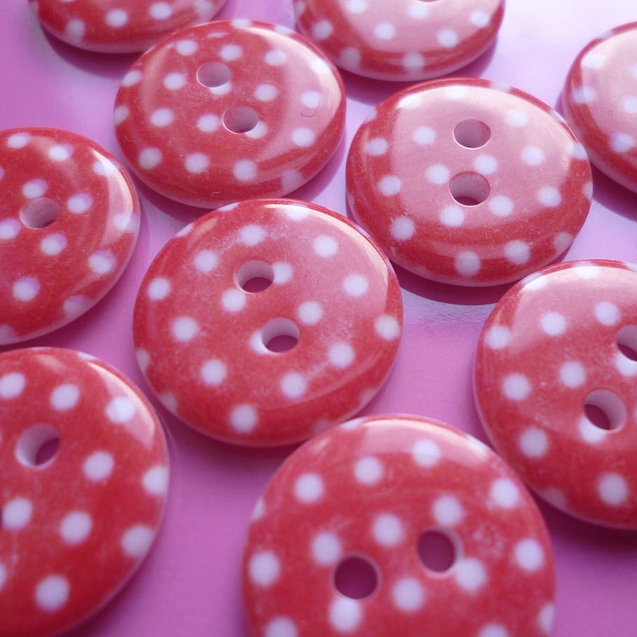 buttons, craft, handmade, hobby, red, group of objects, indoors, close ...