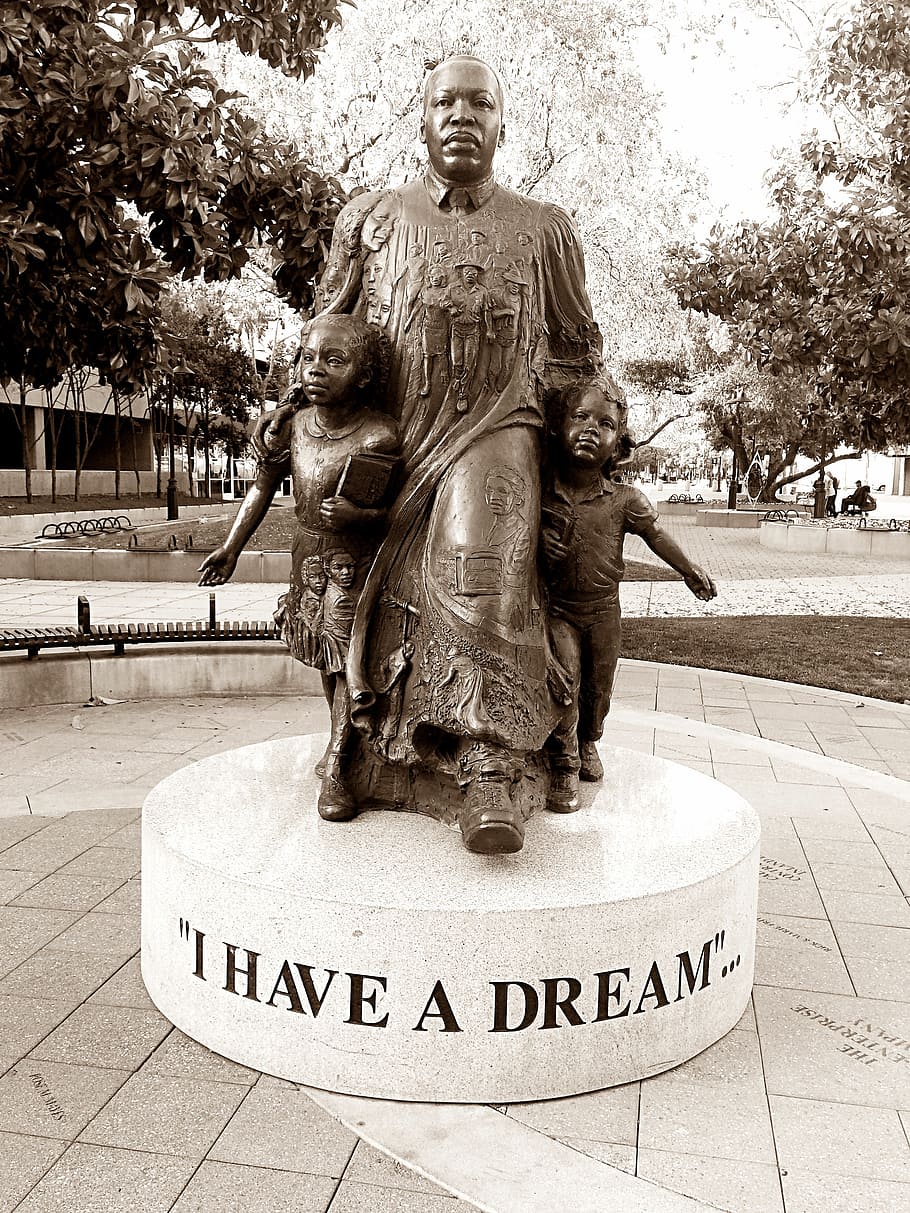 man, two, boys statue, martin luther king jr, dream, american, dom, african, national, rights