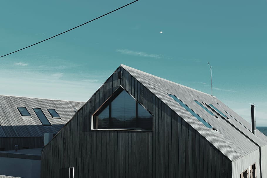 gray, wooden, house, skies, close, black, building, roof, wood, panels