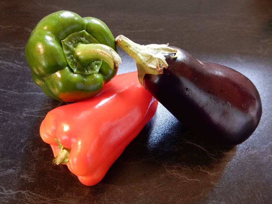 Vegetables, Bell Peppers, Red, Green, red, green, aubergine, egg plant, food, bell, peppers