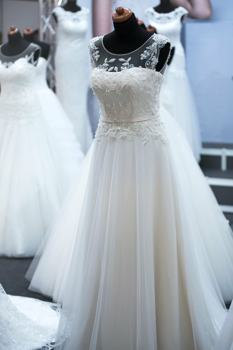 putih, bunga, gaun pengantin tanpa lengan, salon gaun pengantin, pengantin, pernikahan, gaun pengantin, upacara, adopsi, desain