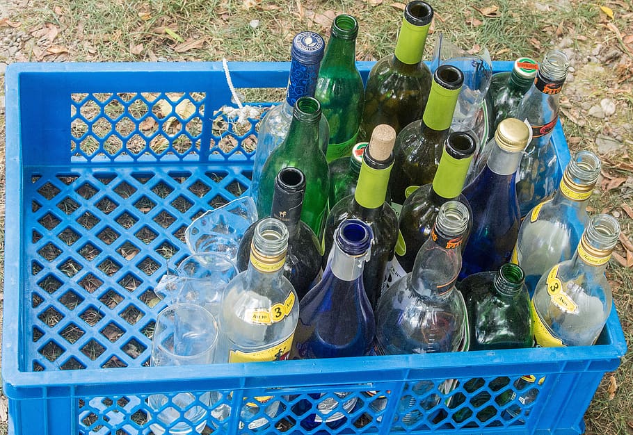 bottles, glasses, glass, transparent, drink, empty, wine, alcohol, bottleneck, bottle