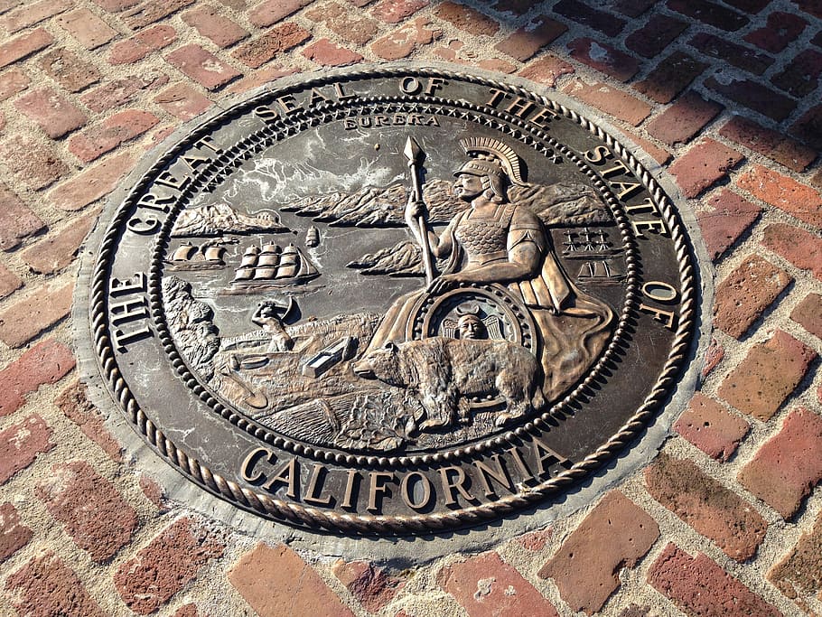 great, seal, state, california emblem, daytime, california, history, pacific, monterey, government