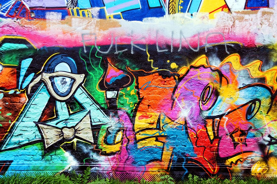 multicolored wall art, graffiti, wall painting, spray, art, hauswand, painting, sprayer, leipzig, plagwitz