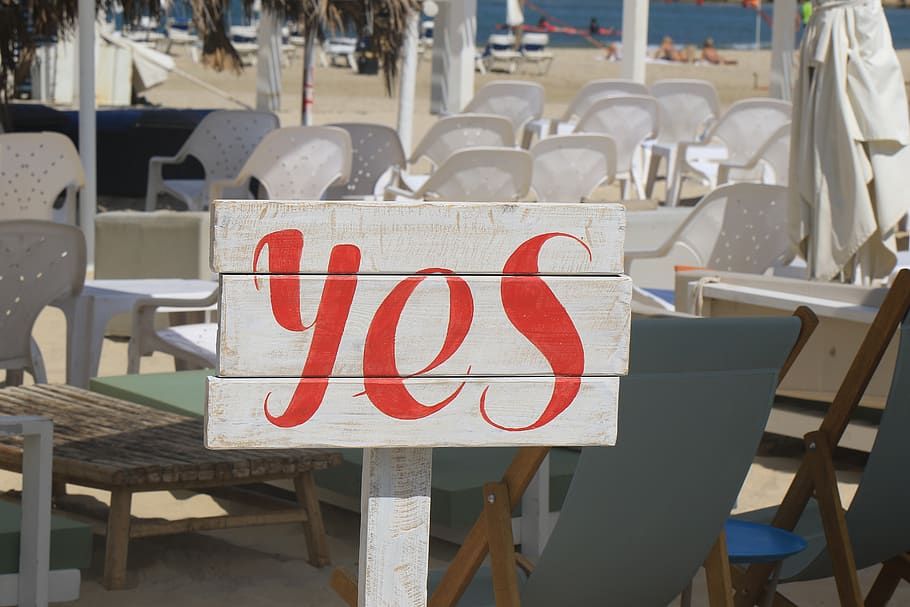 yes, sign, beach, restaurant, relax, text, communication, western script, chair, seat - Pxfuel