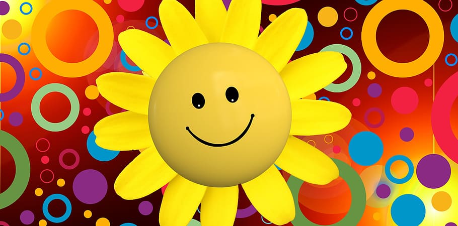 yellow flower illustration, sun, laugh, rays, luck, happy, satisfied, sun flower, funny, positive
