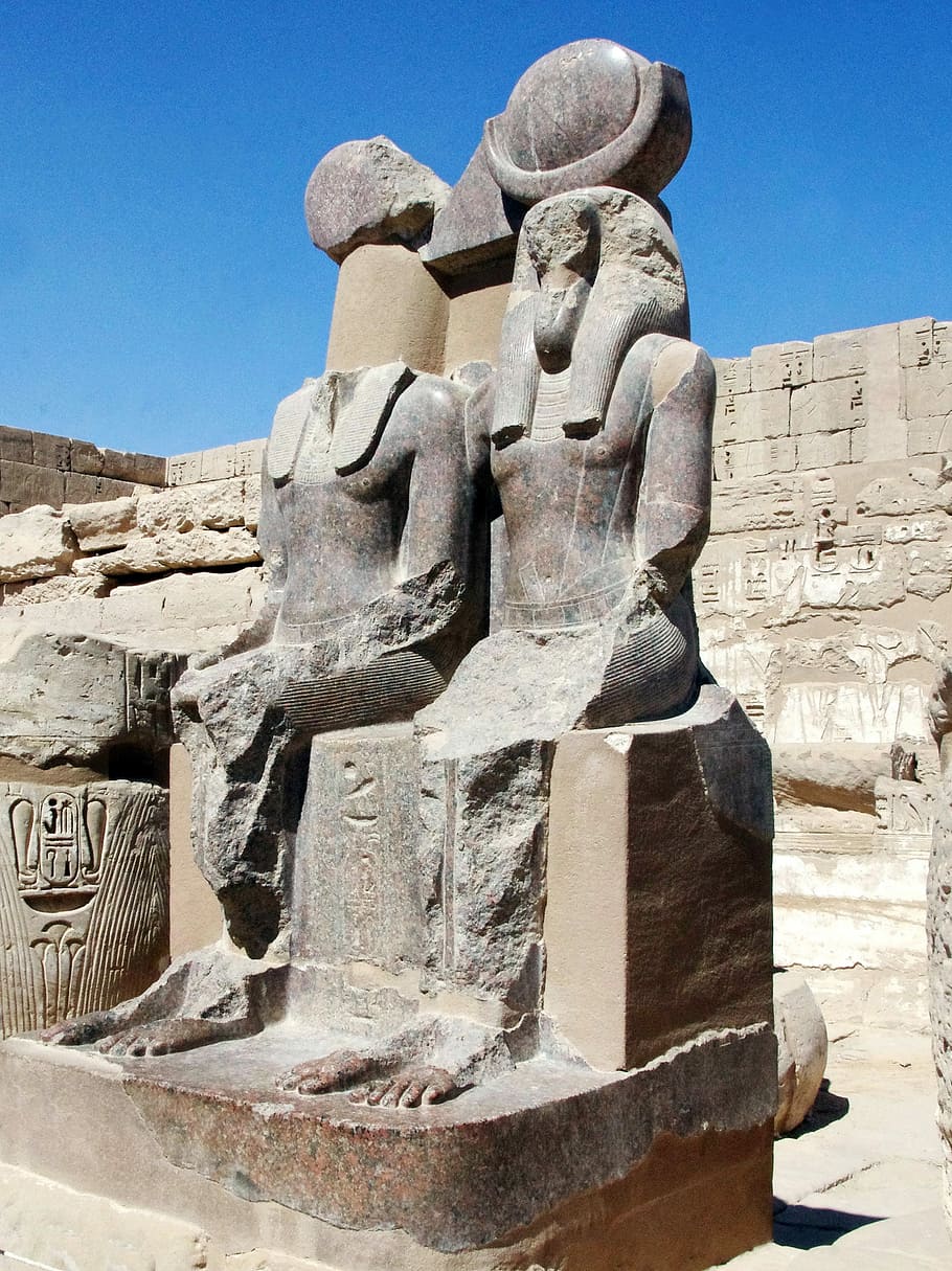 egypt, thebes, medinet-habu, temple, statues, ramsès3, sculpture, architecture, religion, art
