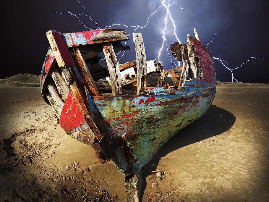 Holiday, Boat, Beach, Vintage, Sea, storm, devon, shipwreck, wreck, nautical vessel