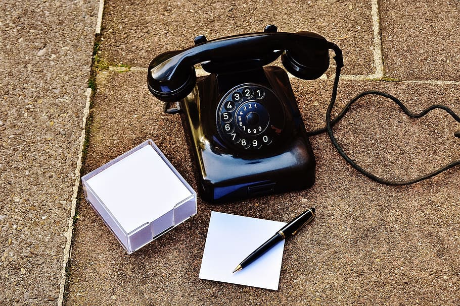 black, rotary, pen, floor, Phone, Old, Bakelite, year built 1955, post, dial