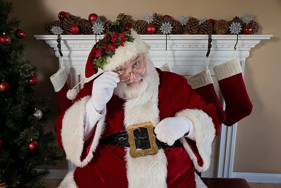 man, wearing, santa claus costume, merry, christmas, xmas, santa Claus, gift, holiday, red