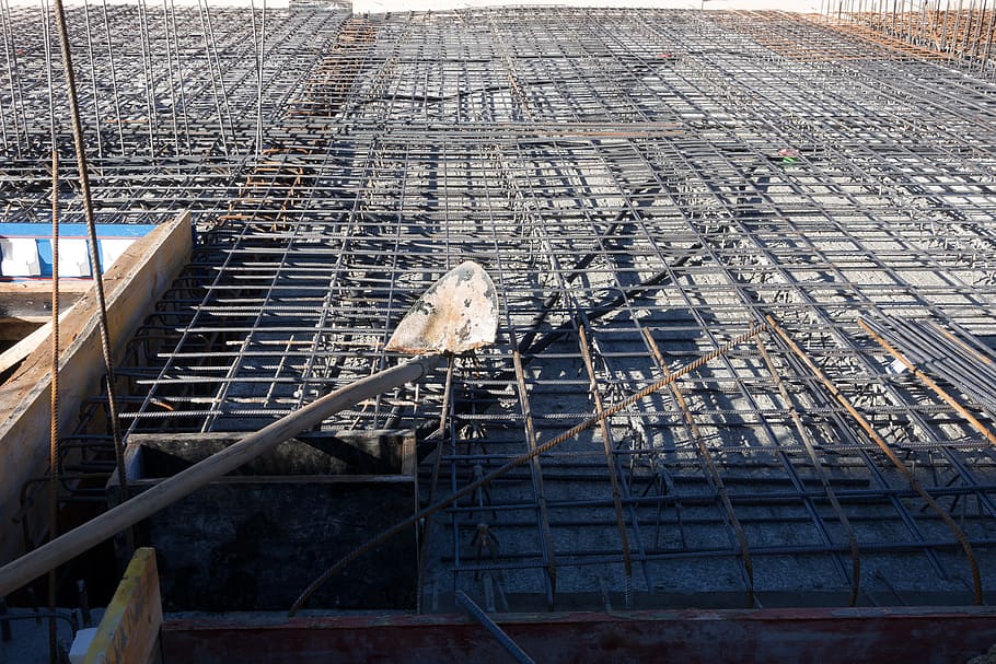 Blade, Steel, Steel, Reinforcement, site, blade, steel, reinforcement, concrete, electric cable, embarrassed, construction site