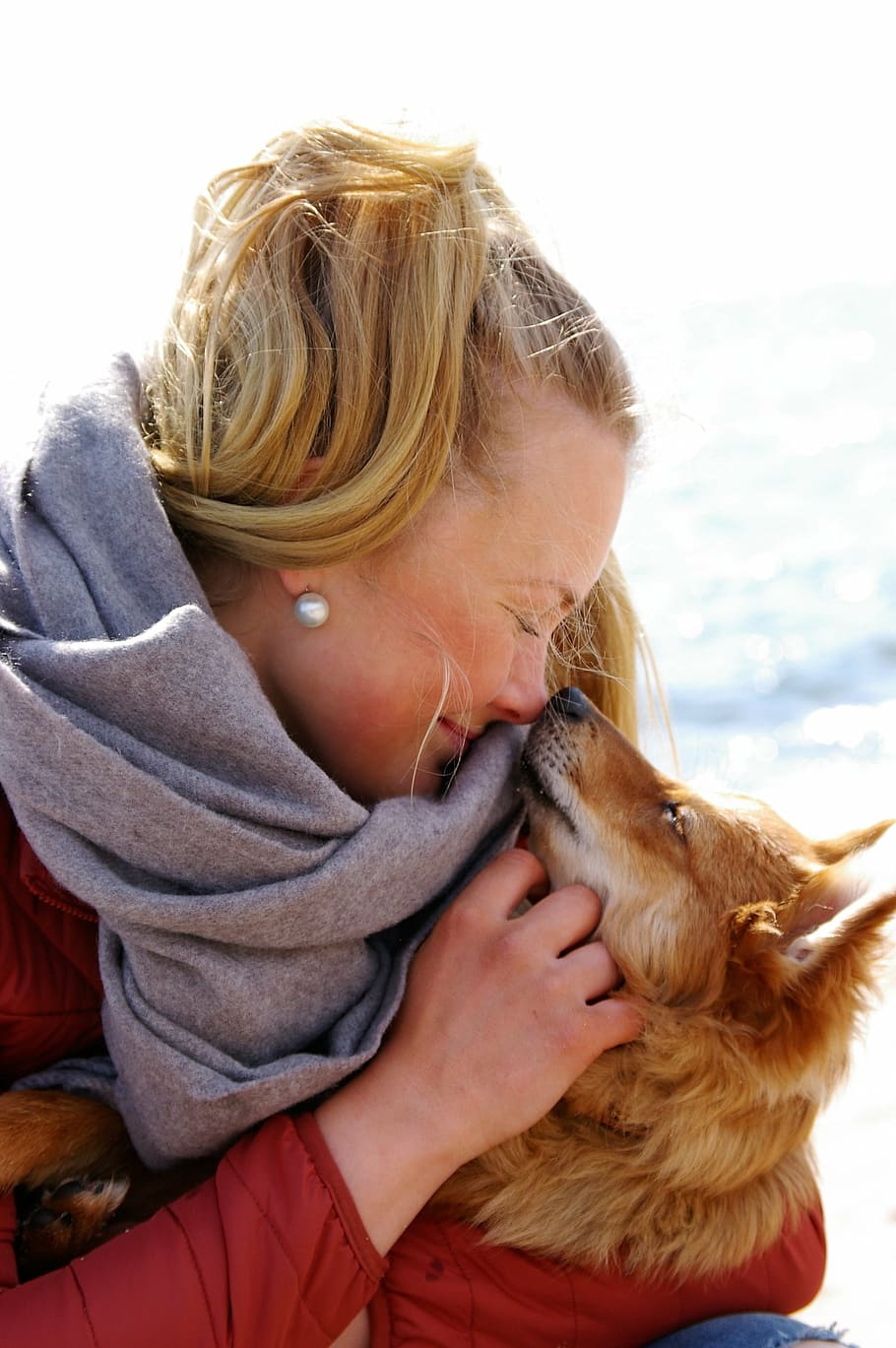 beso, perro, mujer, afinidad, amigo, alegría, buena suerte, mascotas, mujeres, al aire libre
