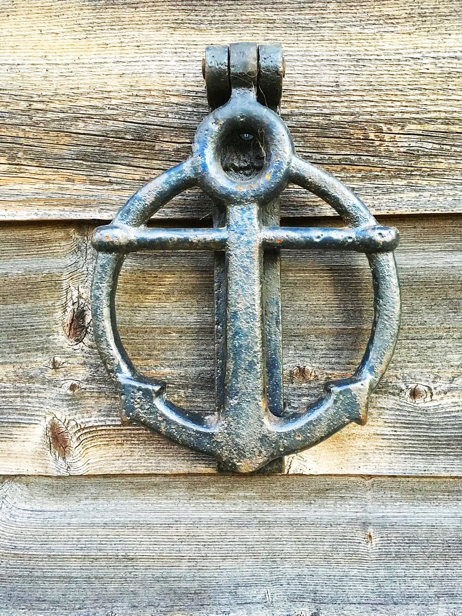 Anchor, Door, Skellefteå, bonnstan, wood - Material, old, old-fashioned, antique, door Knocker, rusty