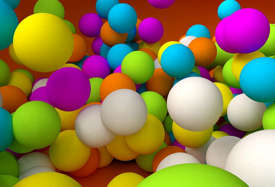 cluster, berbagai macam bola warna 3, 3d, karya seni, bola, bola berwarna, liburan, warna, cerah, sekelompok besar objek