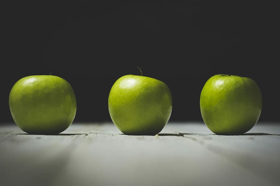 Maçãs verdes, maçã, maçãs, escuras, frutas, verde, saudável, minimalista, simplista, comida