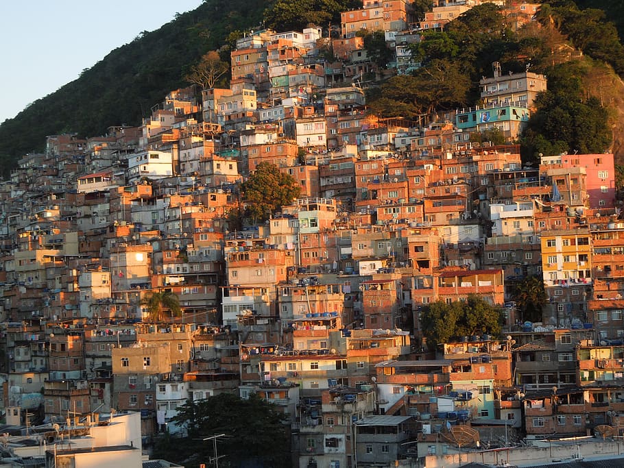 Brasil, favela, barrio pobre, río de janeiro, amanecer, arquitectura, exterior del edificio, barrio residencial, estructura construida, edificio