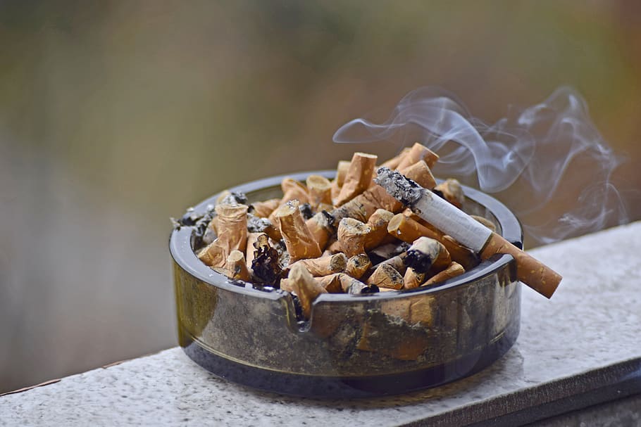 smoking, tobacco, ashtray, smoke, butts, cigarettes, bowl, cigarette, focus on foreground, food and drink